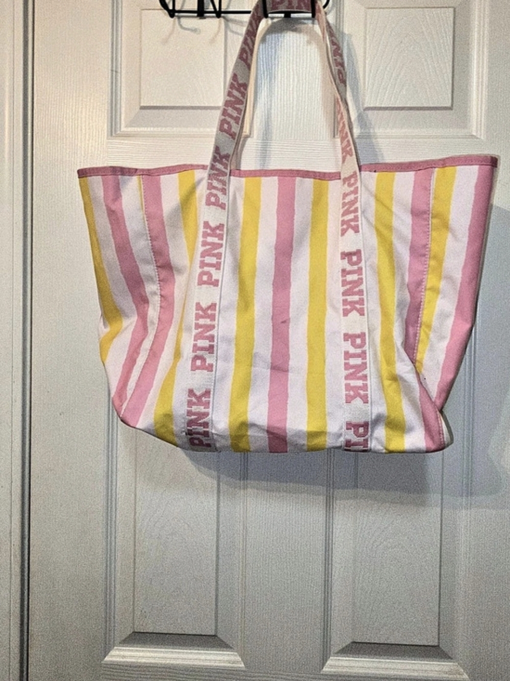 Victoria's Secret Travel Zip Tote Bag, Pink & Yellow Striped